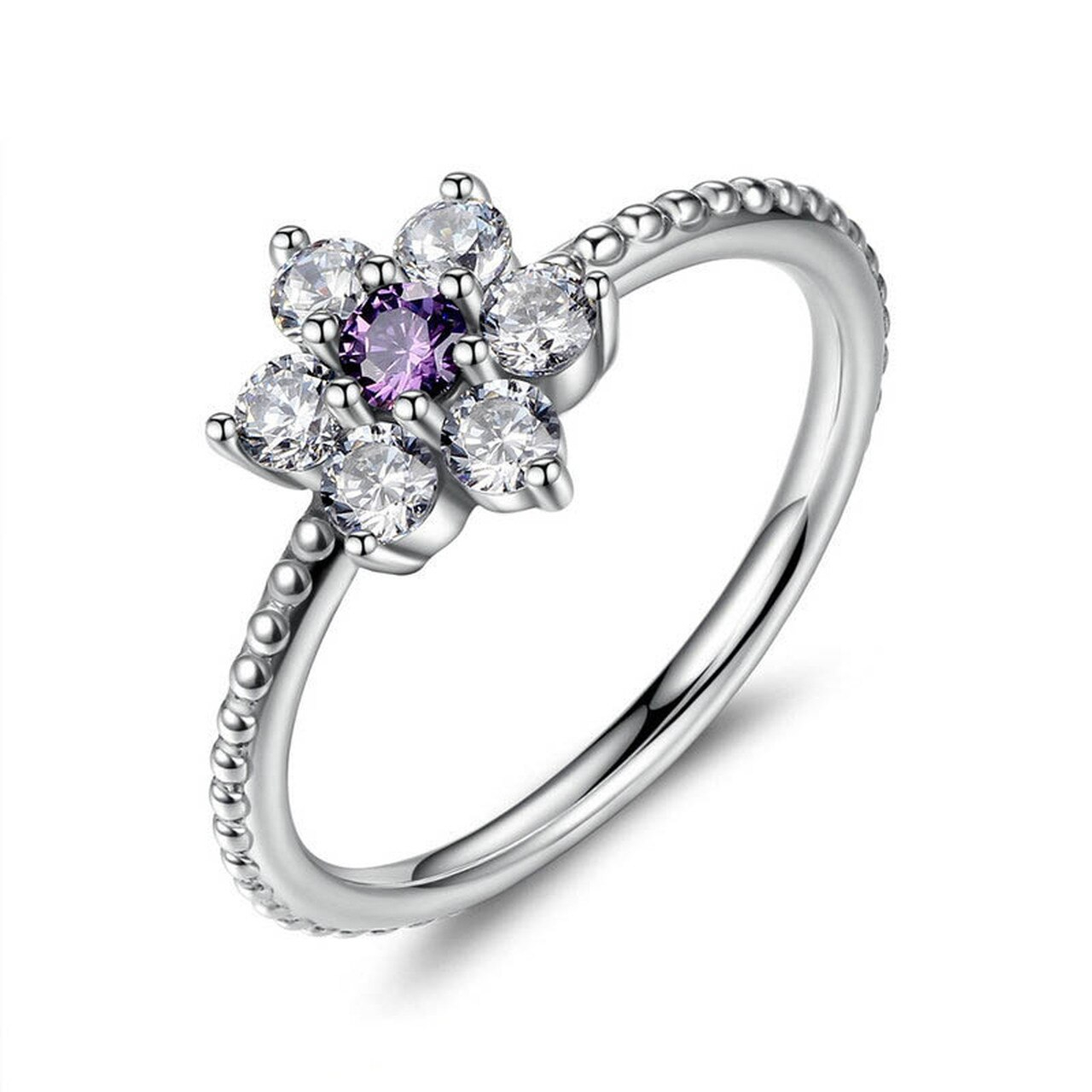 Linda\'s Jewelry Strieborný prsteň Flower Shiny violet Ag 925/1000 IPR023-8 Veľkosť: 56