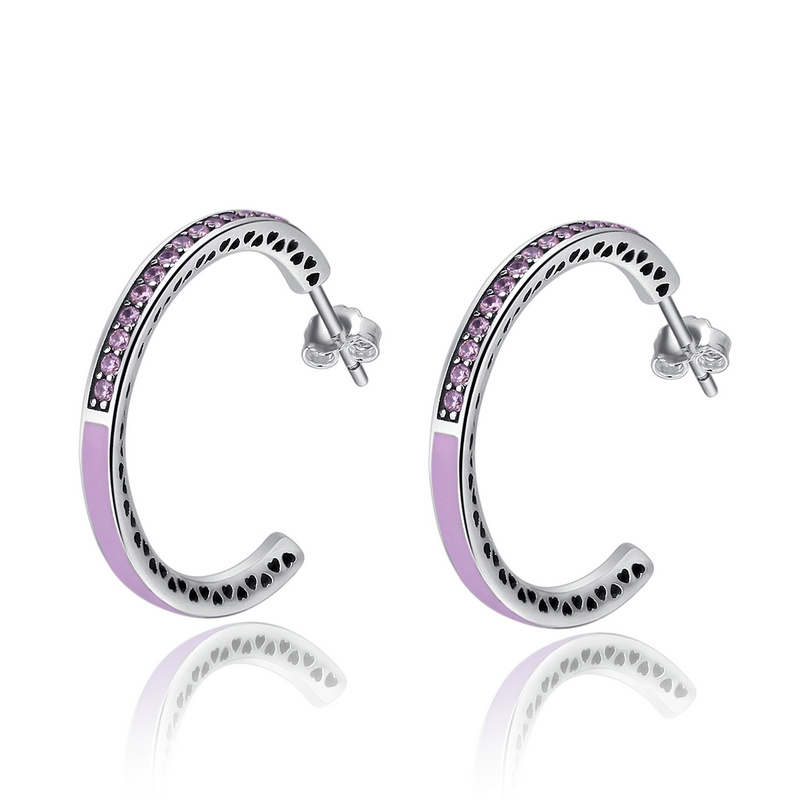 Linda\'s Jewelry Strieborné náušnice Love Pink Kruhy ružový zirkón Ag 925/1000 IN048