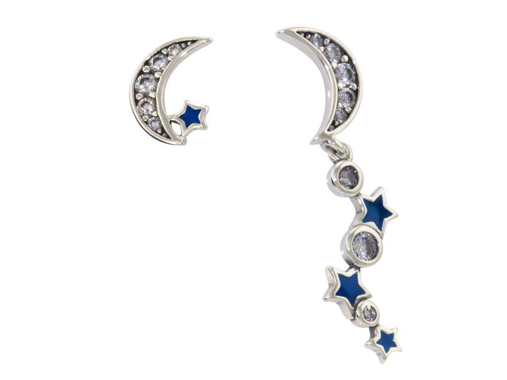 Linda\'s Jewelry Strieborné napichovacie náušnice Moon and Stars Blue Ag 925/1000 IN050