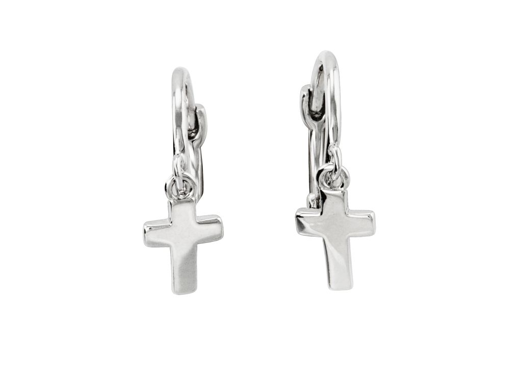 Linda\'s Jewelry Strieborné náušnice Kruhy s Krížom Malé Simple Cross Ag 925/1000 IN079