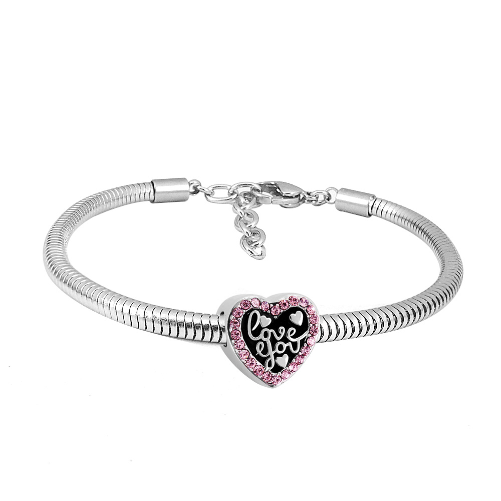 Linda\'s Jewelry Náramok Pink Crystal Love You chirurgická oceľ INR083