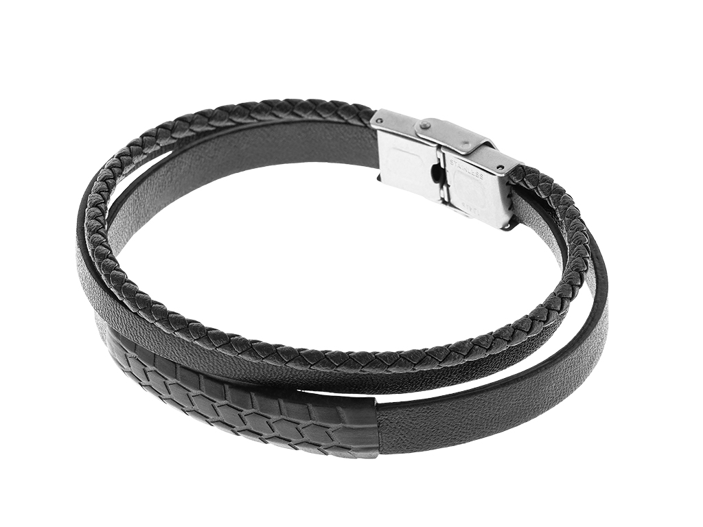 Sam\'s Artisans Kožený náramok Tire Track Black chirurgická oceľ INRM078