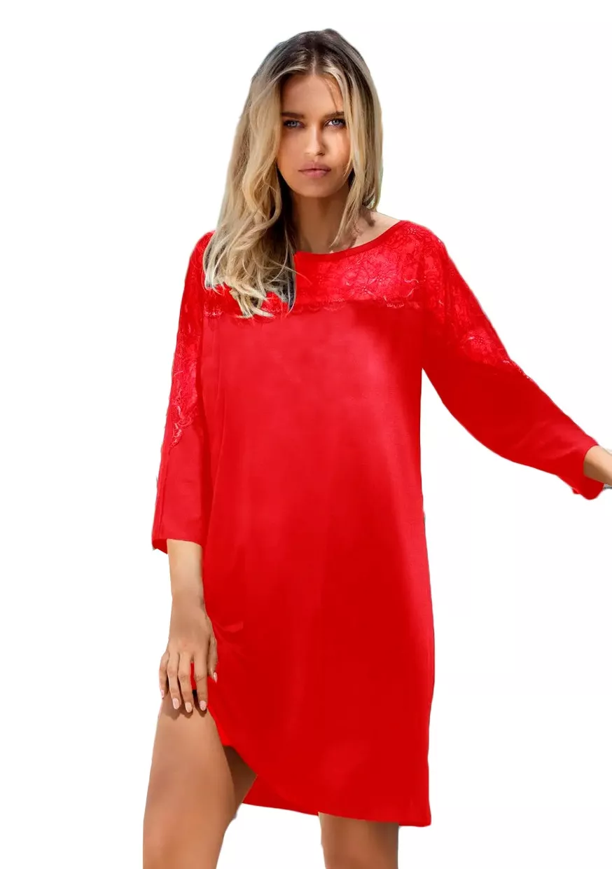 Dámská noční košile s dlouhým rukávem Dkaren Barva/Velikost: červená / XL