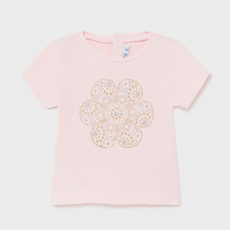 Tričko s krátkým rukávem kytička basic světle růžové BABY Mayoral velikost: 68 (6 měsíců)