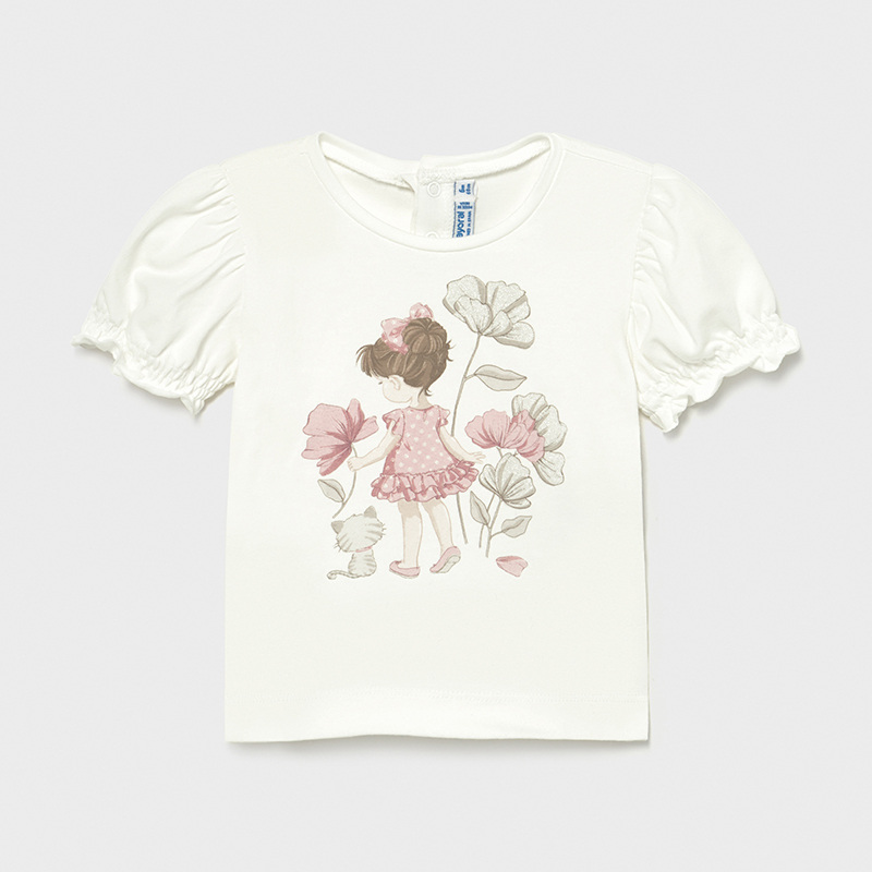 Tričko s krátkým rukávem holčička s květinami bílo-růžové BABY Mayoral velikost: 68 (6 měsíců)