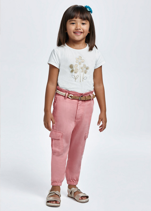 Kalhoty s vysokým pasem a páskem TENCEL světle růžové MINI Mayoral velikost: 98