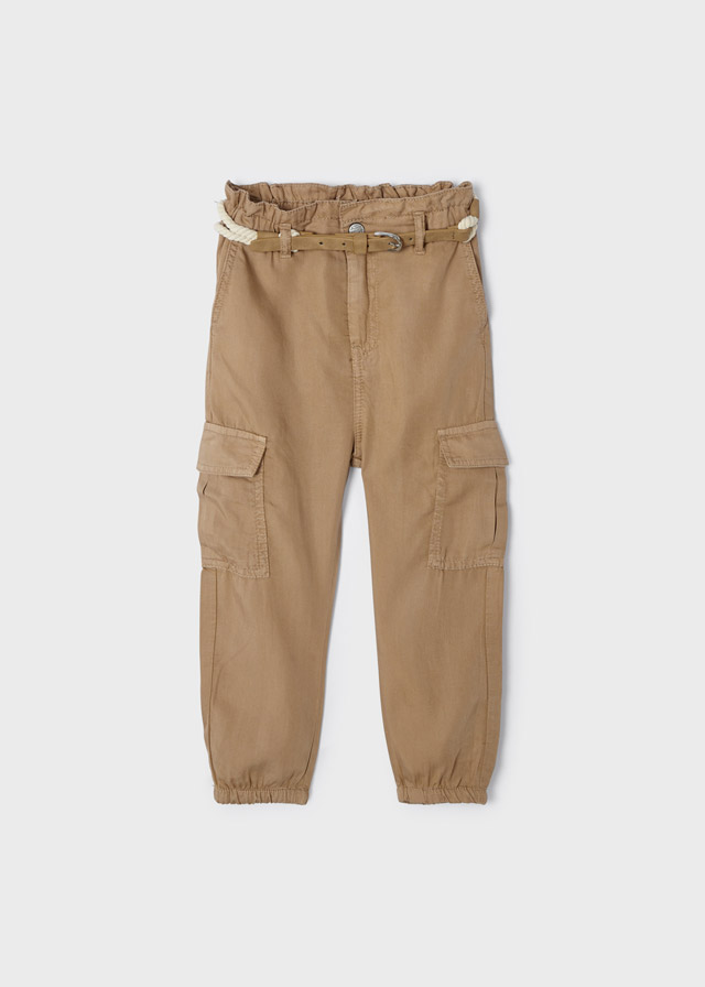 Kalhoty s vysokým pasem a páskem TENCEL béžové MINI Mayoral velikost: 98