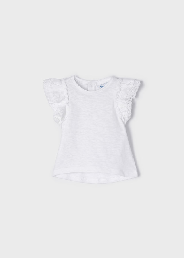 Tričko s krátkým rukávem a volány madeira bílé BABY Mayoral velikost: 86 (18 měsíců)