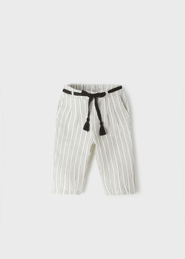 Kalhoty odlehčené bavlněné s pruhy smetanové BABY Mayoral velikost: 98 (36 měsíců)