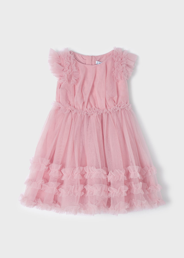 Šaty s krátkým rukávem a řasením světle růžové MINI Mayoral velikost: 128