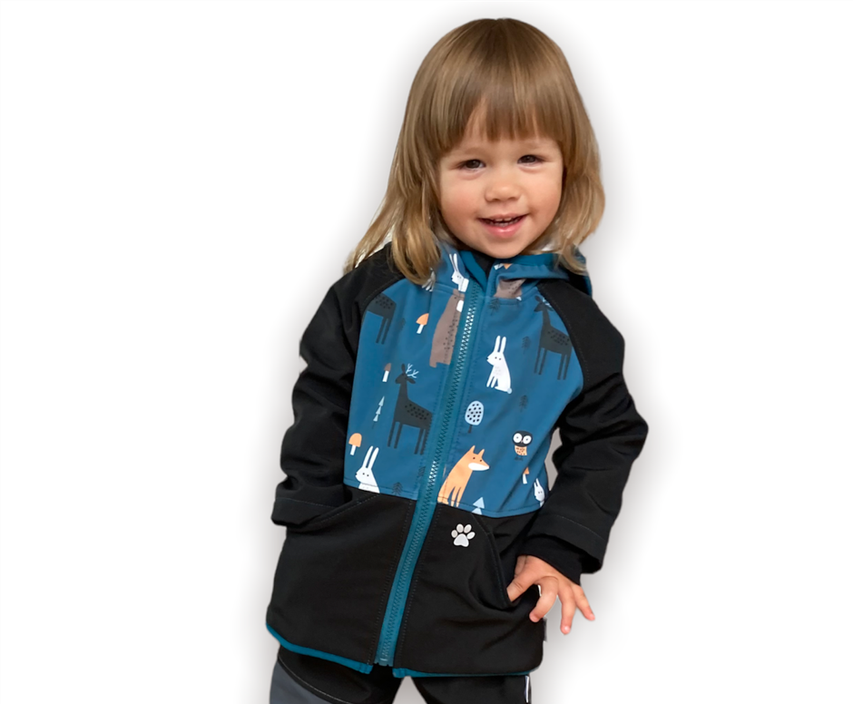 Vyrobeniny Dětská softshell bunda s fleecem - modrá se zvířátky Velikost: 74 - 80