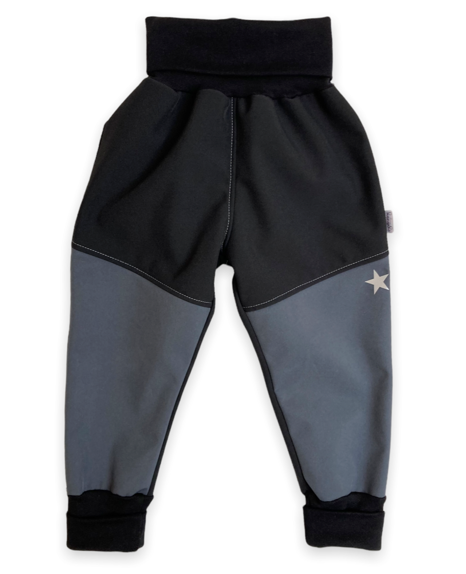 Vyrobeniny Dětské softshellové kalhoty s fleecem černá-šedá Velikost: 110 - 116