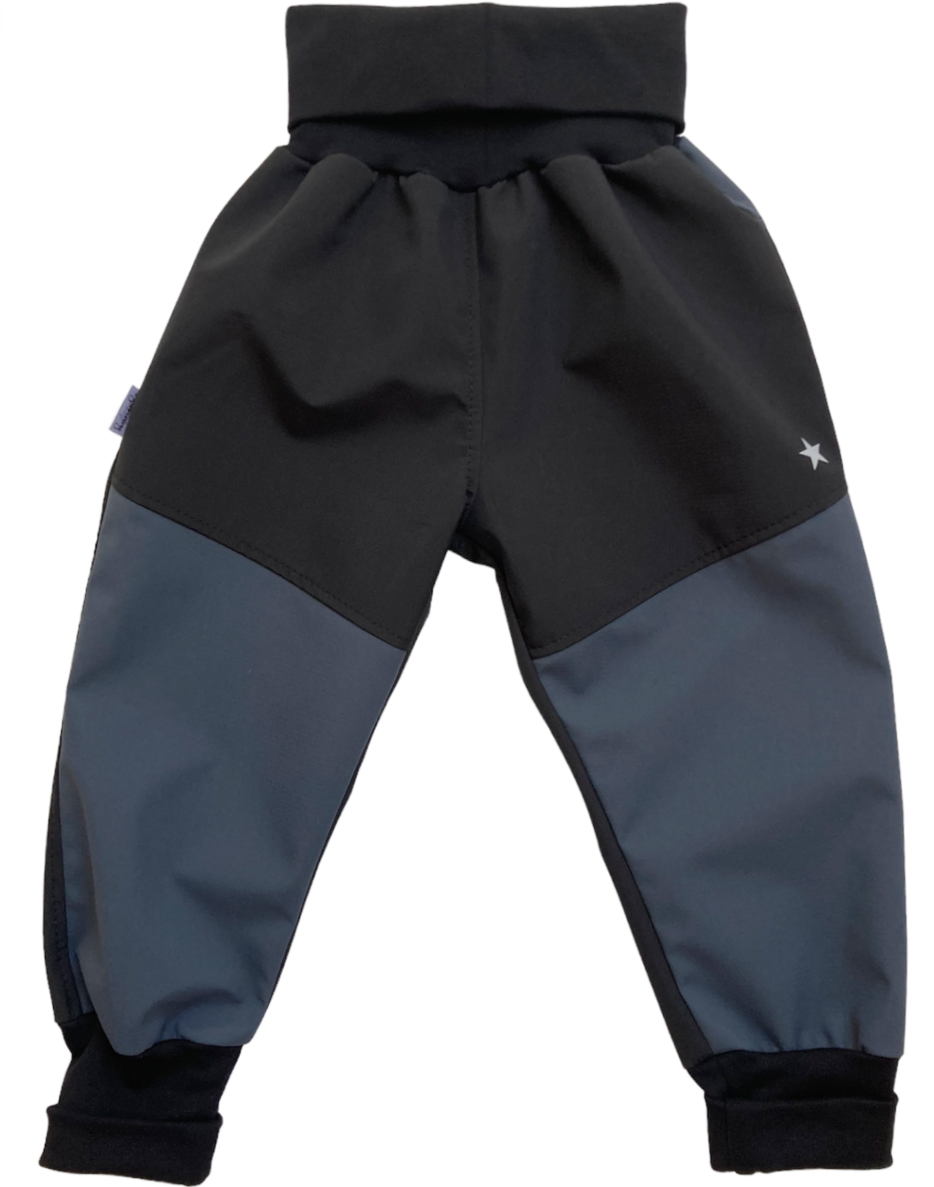 Vyrobeniny Dětské softshellové kalhoty bez zateplení černá-šedá Velikost: 74 - 80