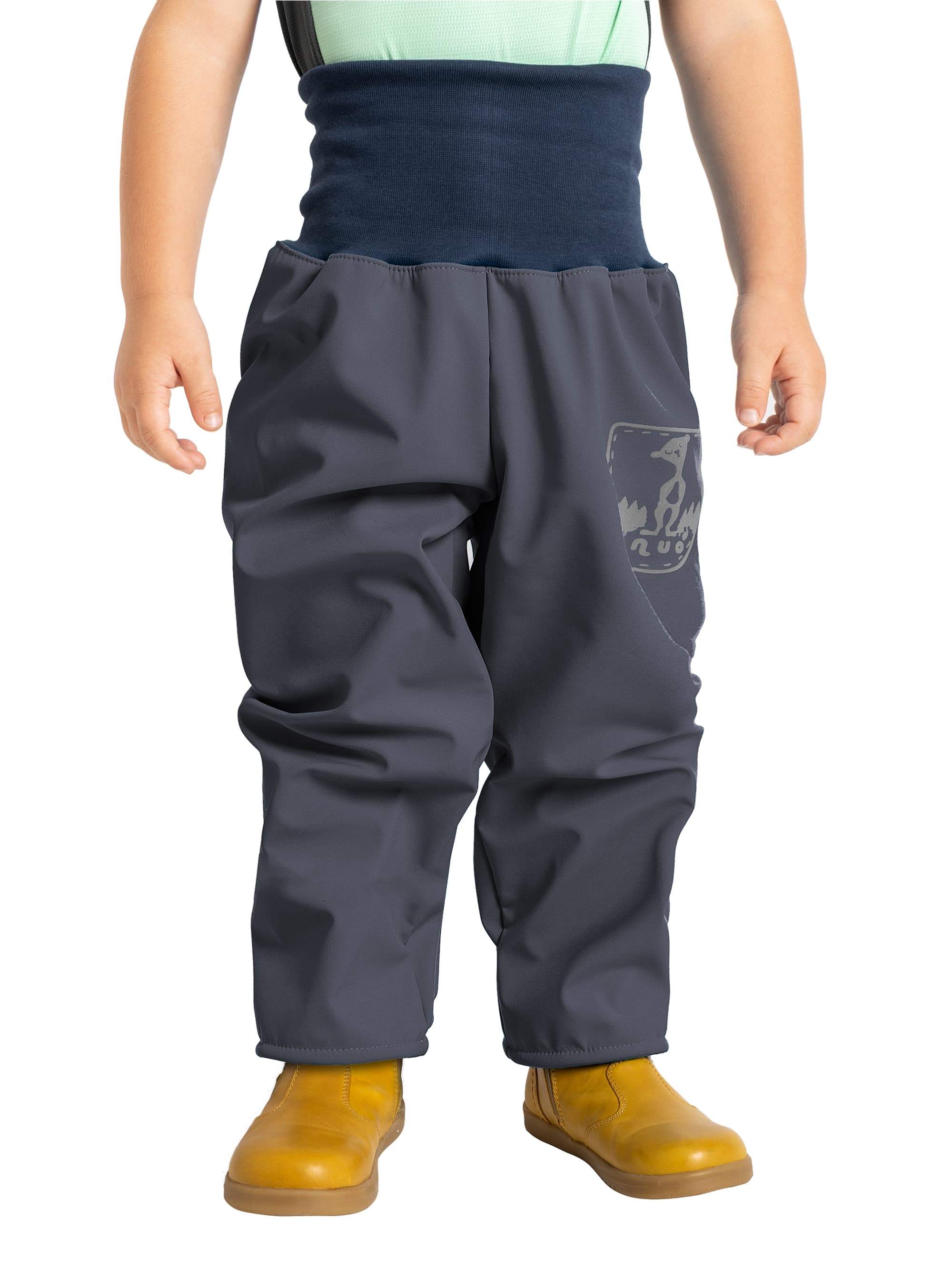 Unuo, Batolecí softshellové kalhoty s fleecem Basic, Tm. Šedá Velikost: 80 - 86