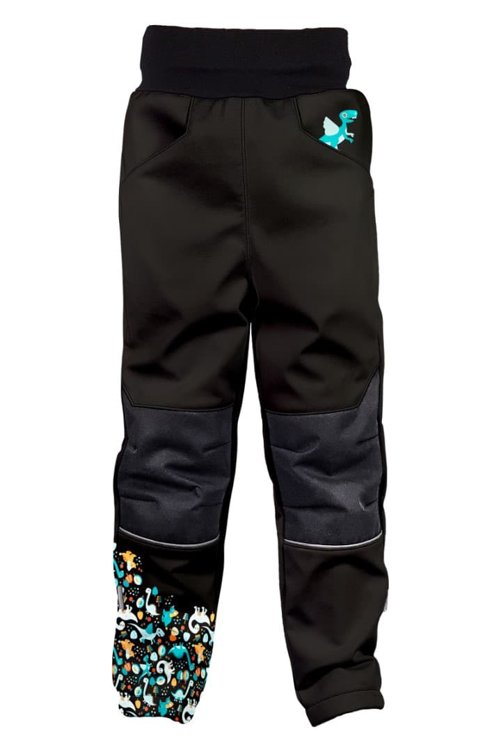 WAMU Dětské softshellové kalhoty, DINOSAUŘI, černo-hnědá Velikost: 92 - 98