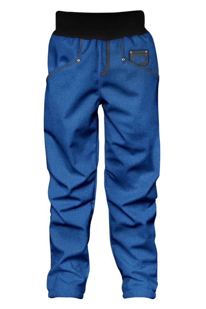 WAMU Dětské softshellové kalhoty, DŽÍNY, modrá Velikost: 128 - 134