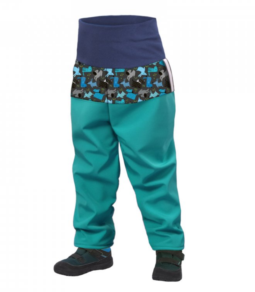 UNUO Batolecí softshellové kalhoty s fleecem, Sv.Smaragdová, Pejsci Velikost: 80 - 86