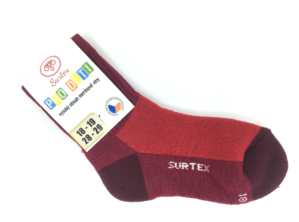 Zimní ponožky Surtex 70% Merino Červené Velikost: 18 - 19