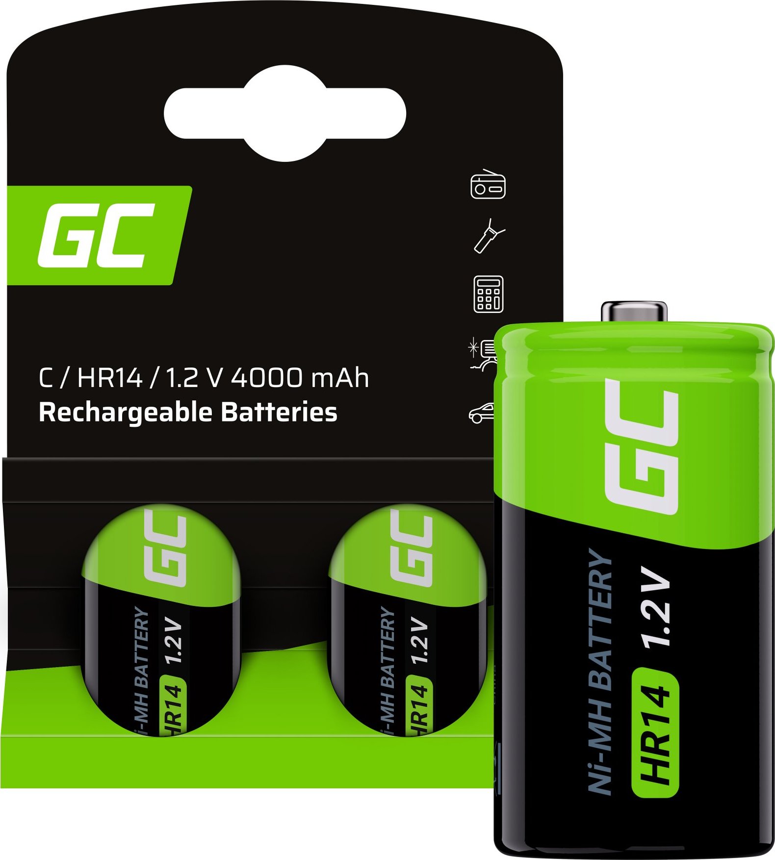 GREEN CELL Nabíjateľné batérie 2x C R14 HR14 Ni-MH 1.2V 4000mAh
