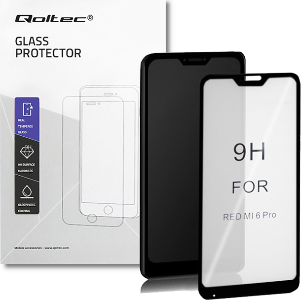 Tvrdené sklo Qoltec Premium pre Xiaomi A2 Lite | 6D | čierna