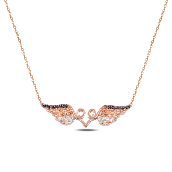 Klenoty Amber Strieborný náhrdelník s anjelskými krídlami - ružové pozlátenie