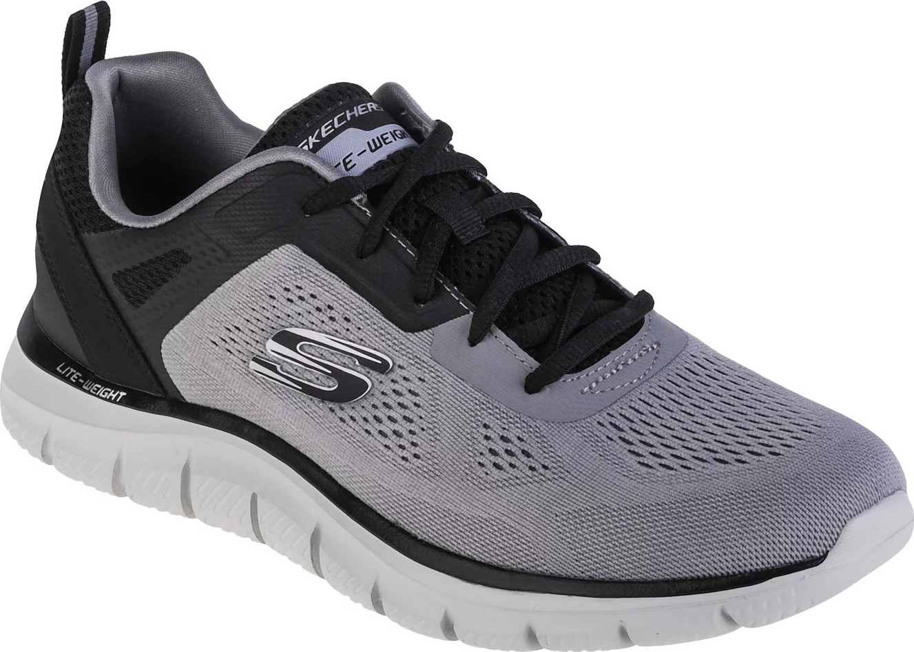 ŠEDÉ POHODLNÉ TENISKY SKECHERS TRACK-BROADER 232698-GYBK Velikost: 45