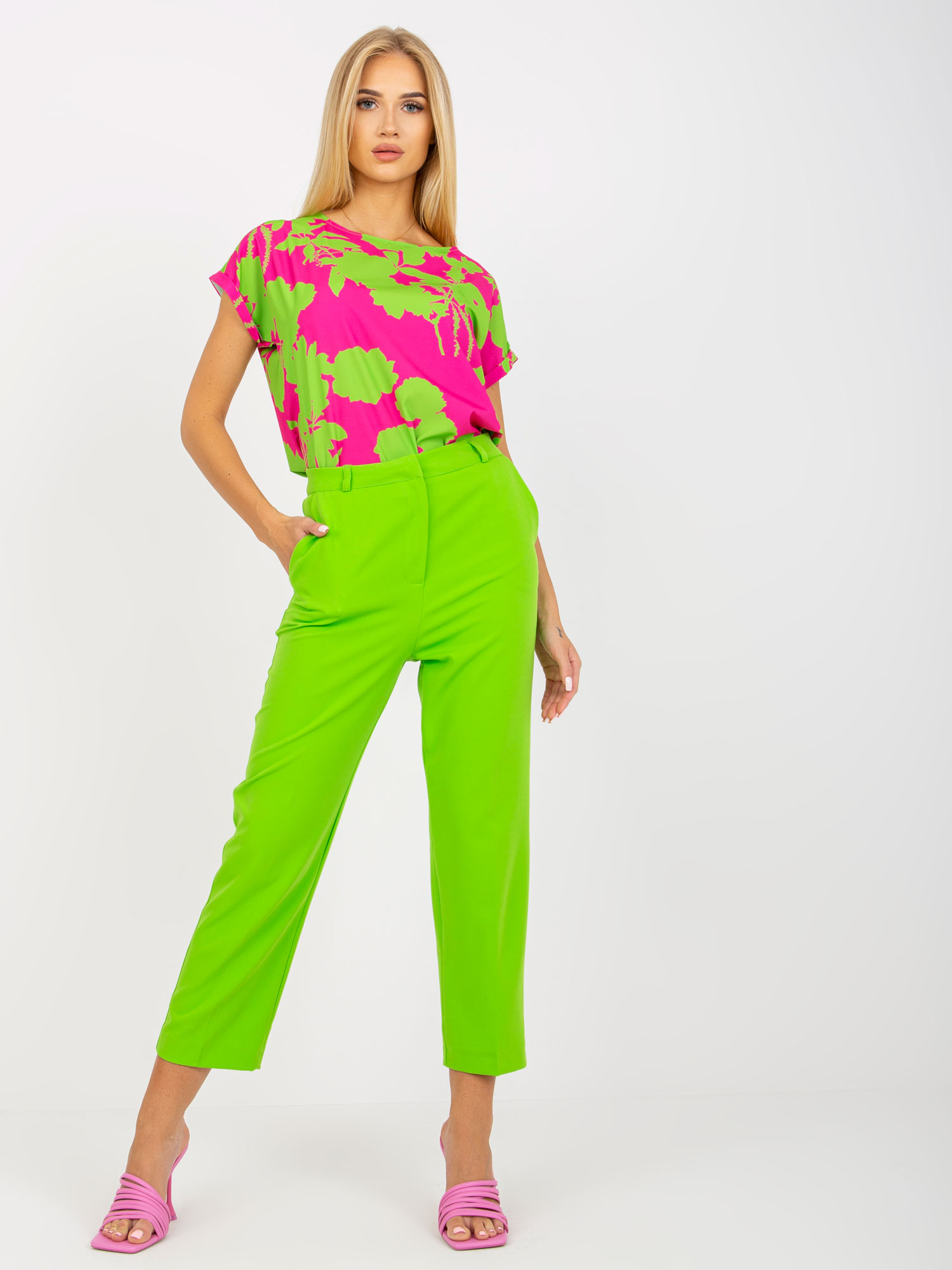 Světle zelené elegantní kalhoty -TO-SP-18154.10X-green Velikost: 38