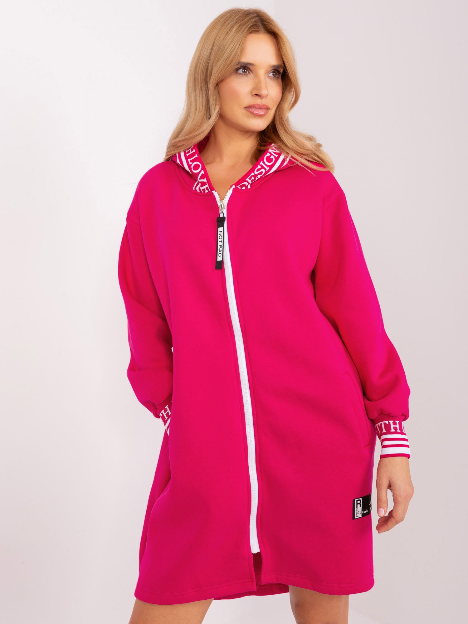 TMAVĚ RŮŽOVÁ DLOUHÁ MIKINA NA ZIP -RV-BL-9225.96P-FUCHSIA Velikost: L/XL