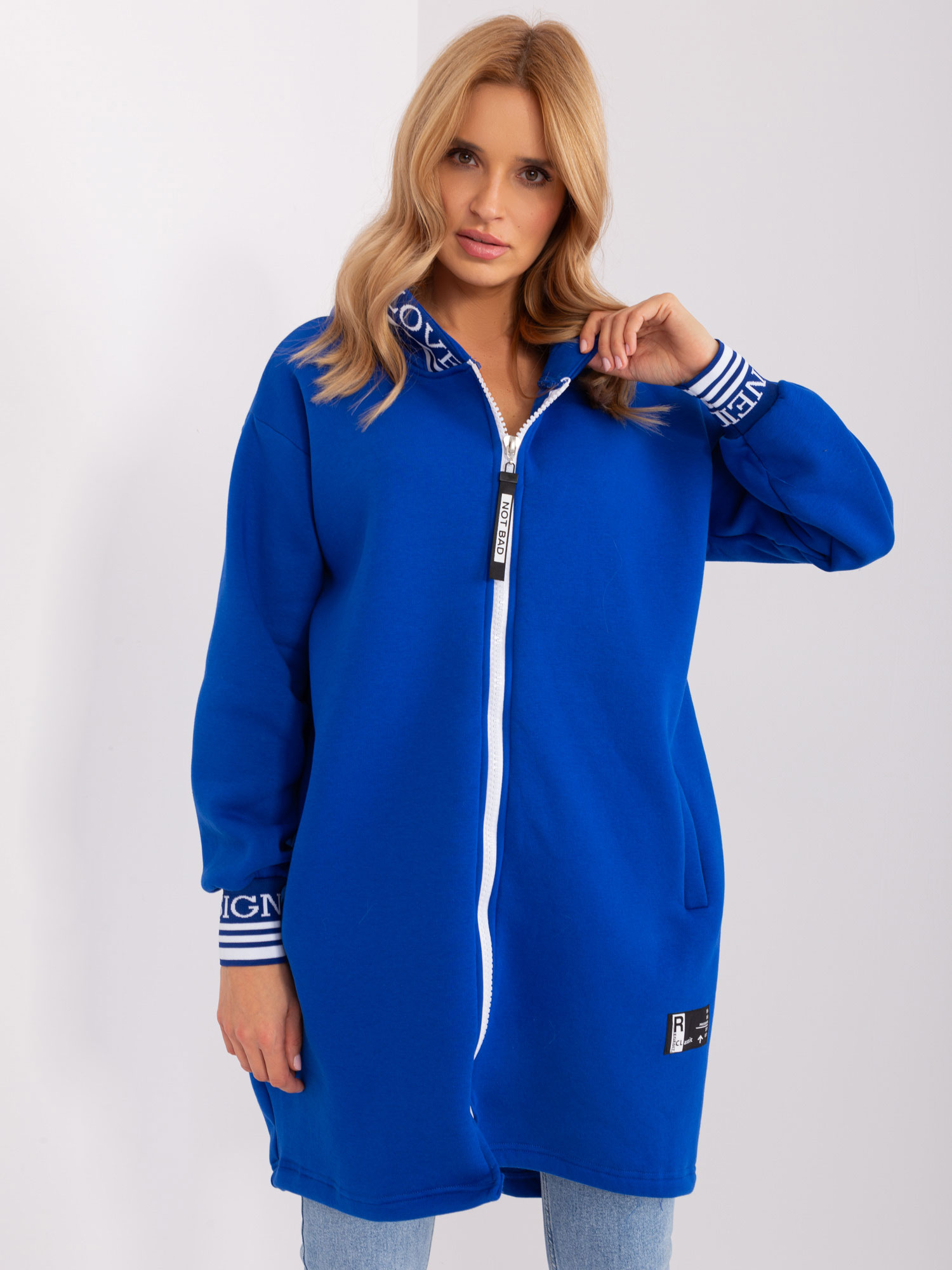 MODRÁ DLOUHÁ MIKINA S KAPUCÍ RV-BL-9225.96P-COBALT Velikost: S/M