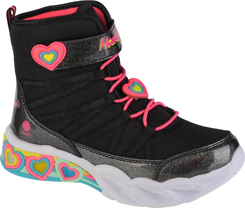 ČERNÉ DÍVČÍ SVÍTÍCÍ SNĚHULE SKECHERS SWEETHEART LIGHTS 302661L-BKHP Velikost: 34