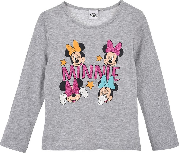 ŠEDÉ DÍVČÍ TRIČKO MINNIE MOUSE S TŘPYTIVÝM POTISKEM Velikost: 104