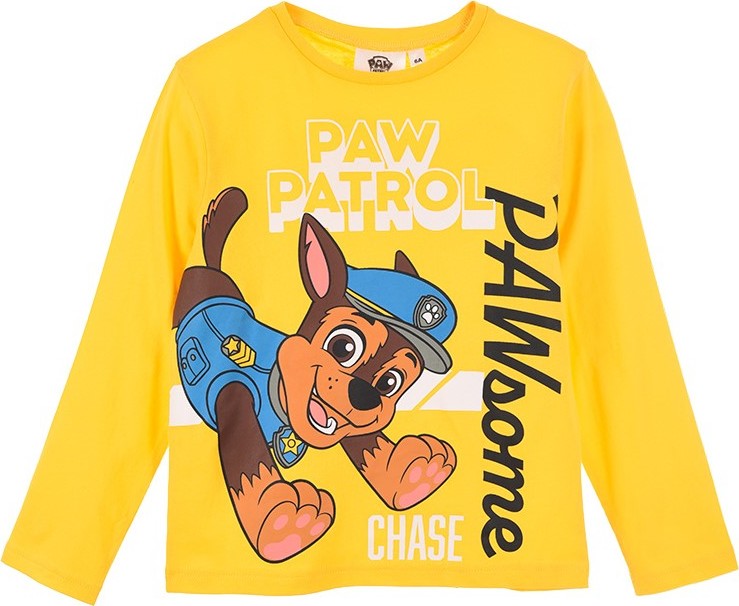 ŽLUTÉ CHLAPECKÉ TRIČKO PAW PATROL - CHASE S DLOUHÝM RUKÁVEM Velikost: 98