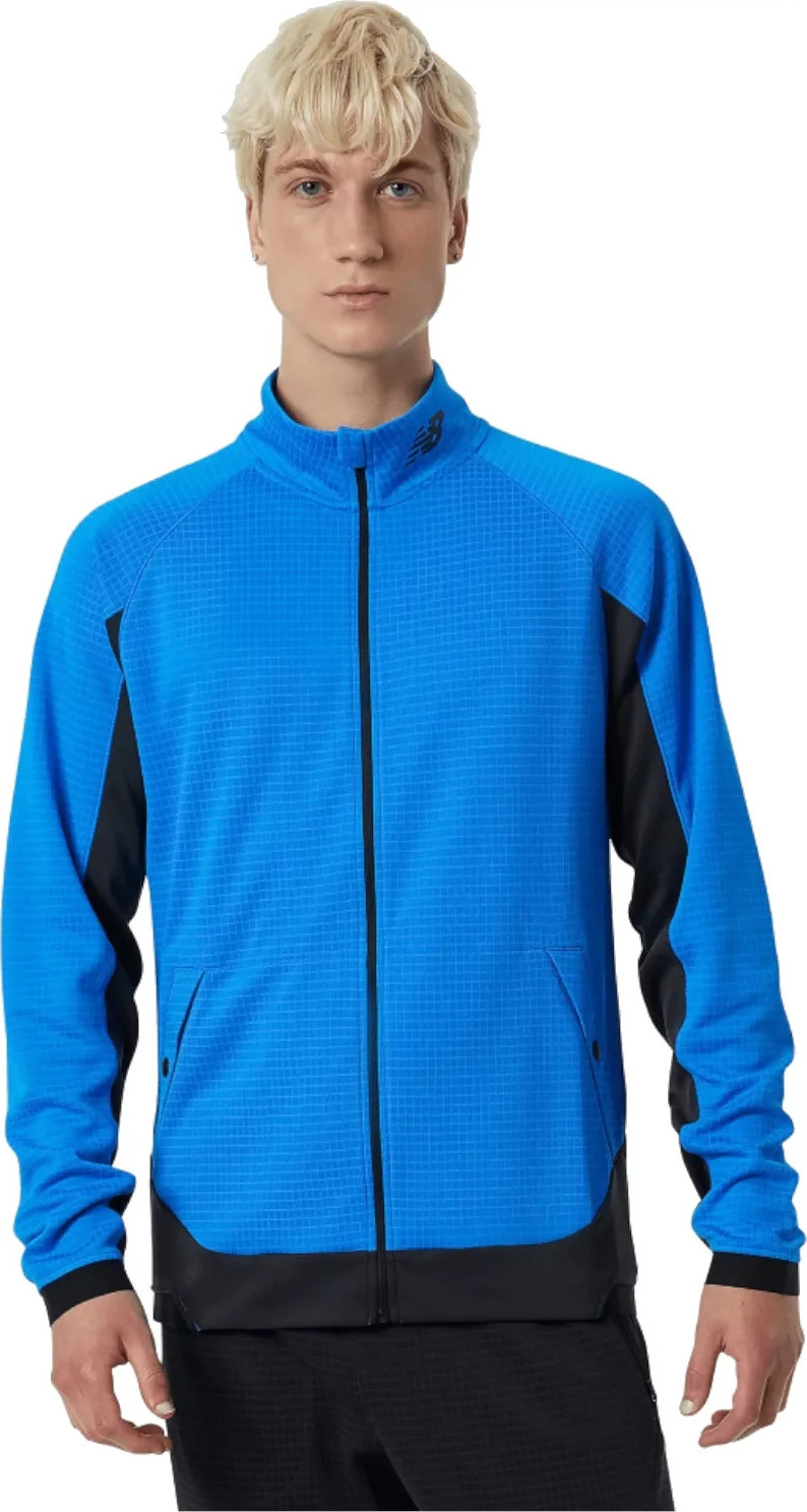 MODRÁ BĚŽECKÁ BUNDA NEW BALANCE R.W.T. GRID KNIT JACKET MJ21053SBU Velikost: M