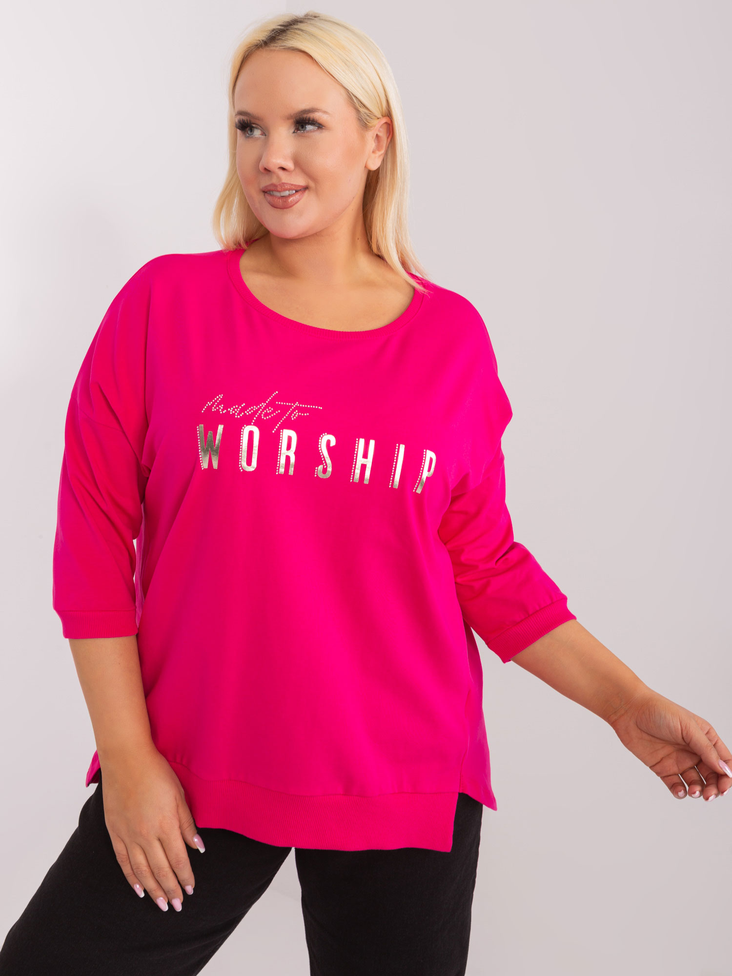 TMAVĚ RŮŽOVÉ TRIČKO WORSHIP -RV-BZ-9449.76-FUCHSIA Velikost: ONE SIZE