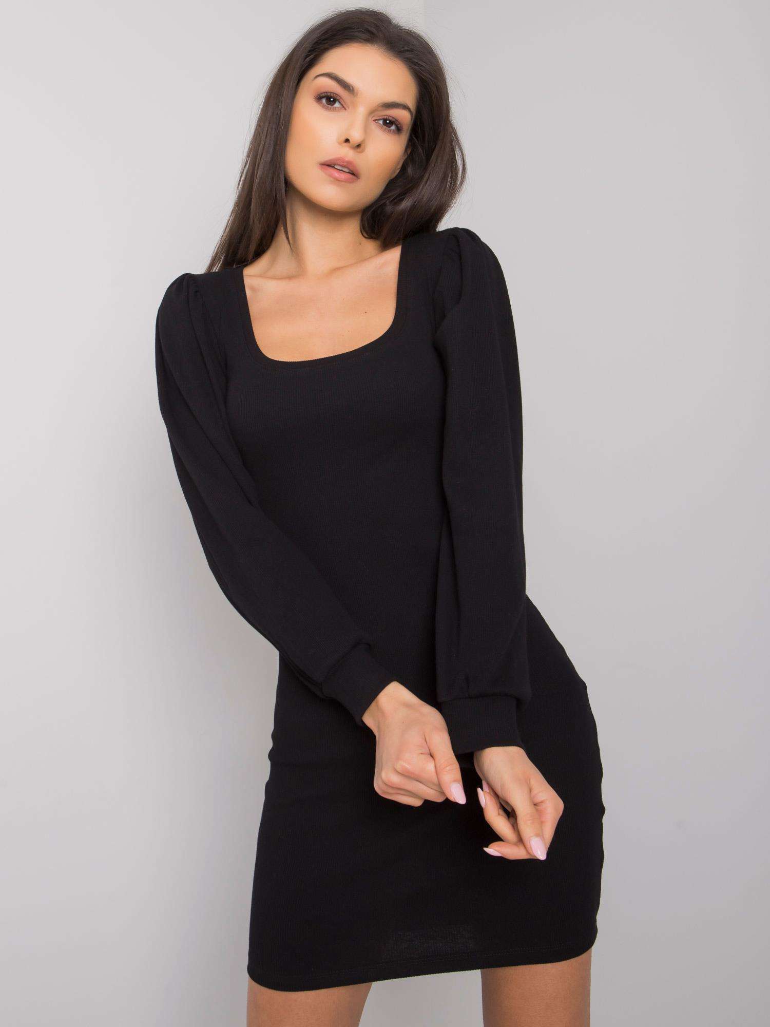 Černé přiléhavé mini šaty s řasenými rukávy RV-SK-7280.34X-black Velikost: M