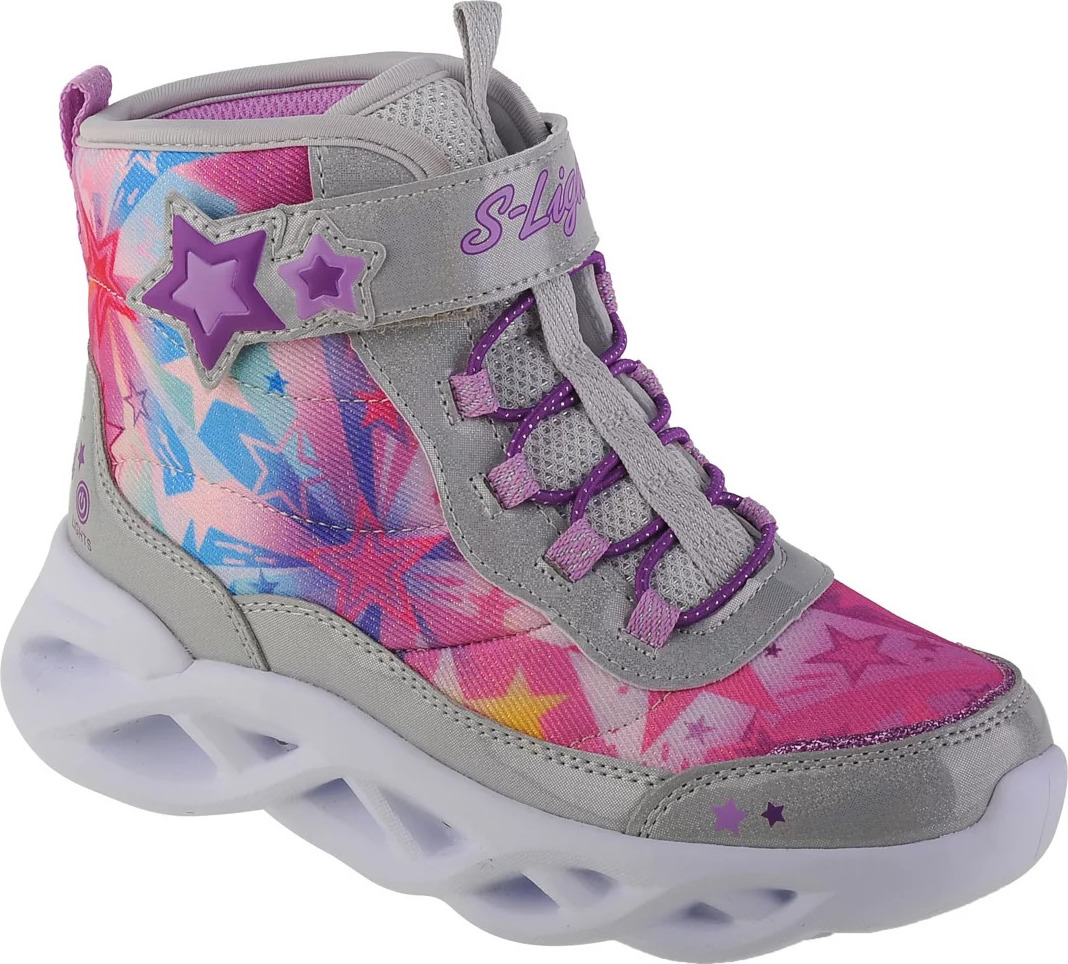 BAREVNÉ SVÍTÍCÍ DÍVČÍ BOTY SKECHERS TWISTY BRIGHTS - SWEET STARZ 302690L-SMLT Velikost: 34