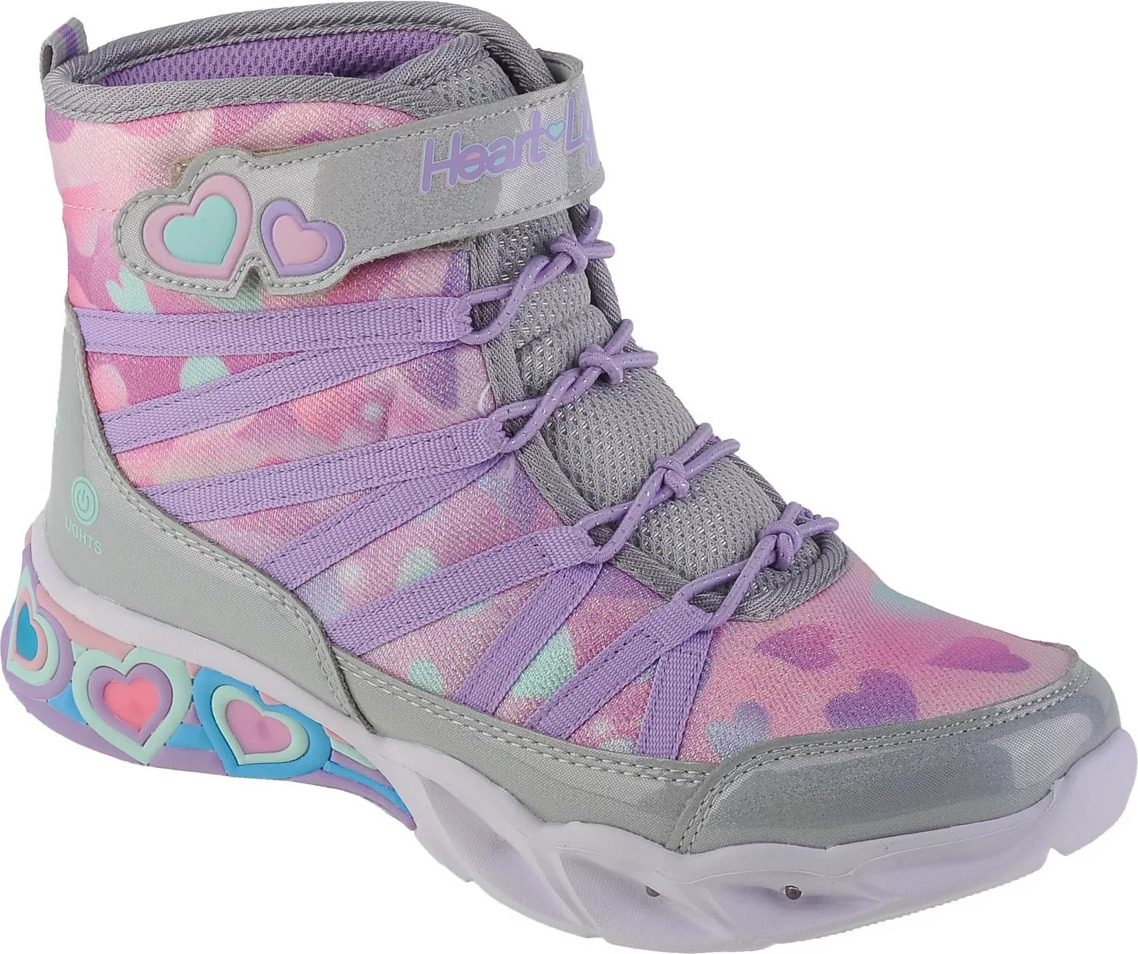 STŘÍBRNO-RŮŽOVÉ DÍVČÍ KOTNÍKOVÉ BOTY SKECHERS SWEETHEART LIGHTS - DREAMY LOVE 302667L-SMLT Velikost: 30