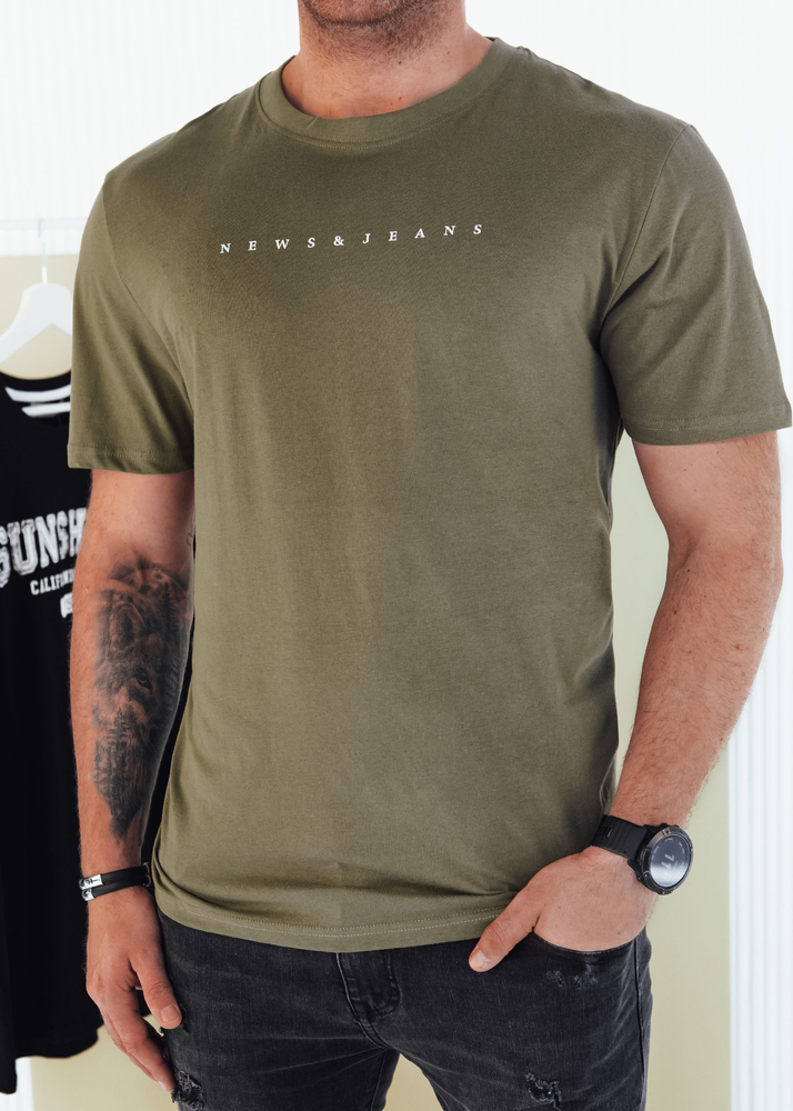 KHAKI PÁNSKÉ TRIČKO S NÁPISEM RX5477 Velikost: 2XL