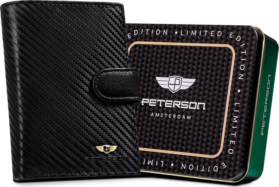 PETERSON ČERNÁ KOŽENÁ PÁNSKÁ PENĚŽENKA W056 [DH]  PTN 333Z-CA-6600 BLACK Velikost: ONE SIZE