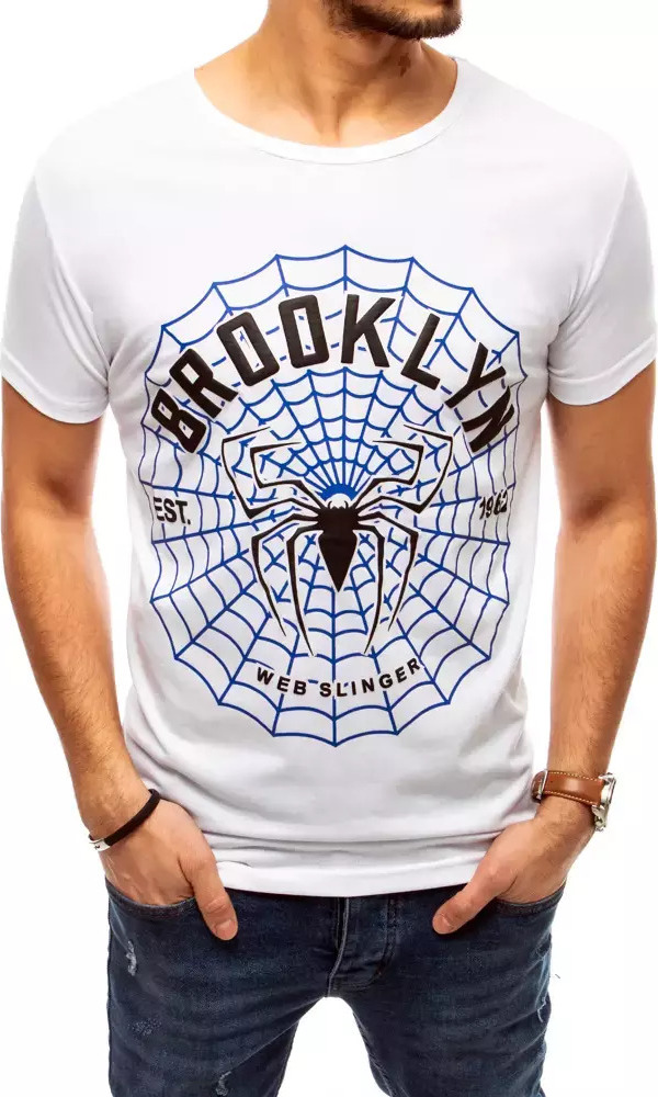 Bílé pánské tričko s potiskem pavučiny RX4481 Velikost: M