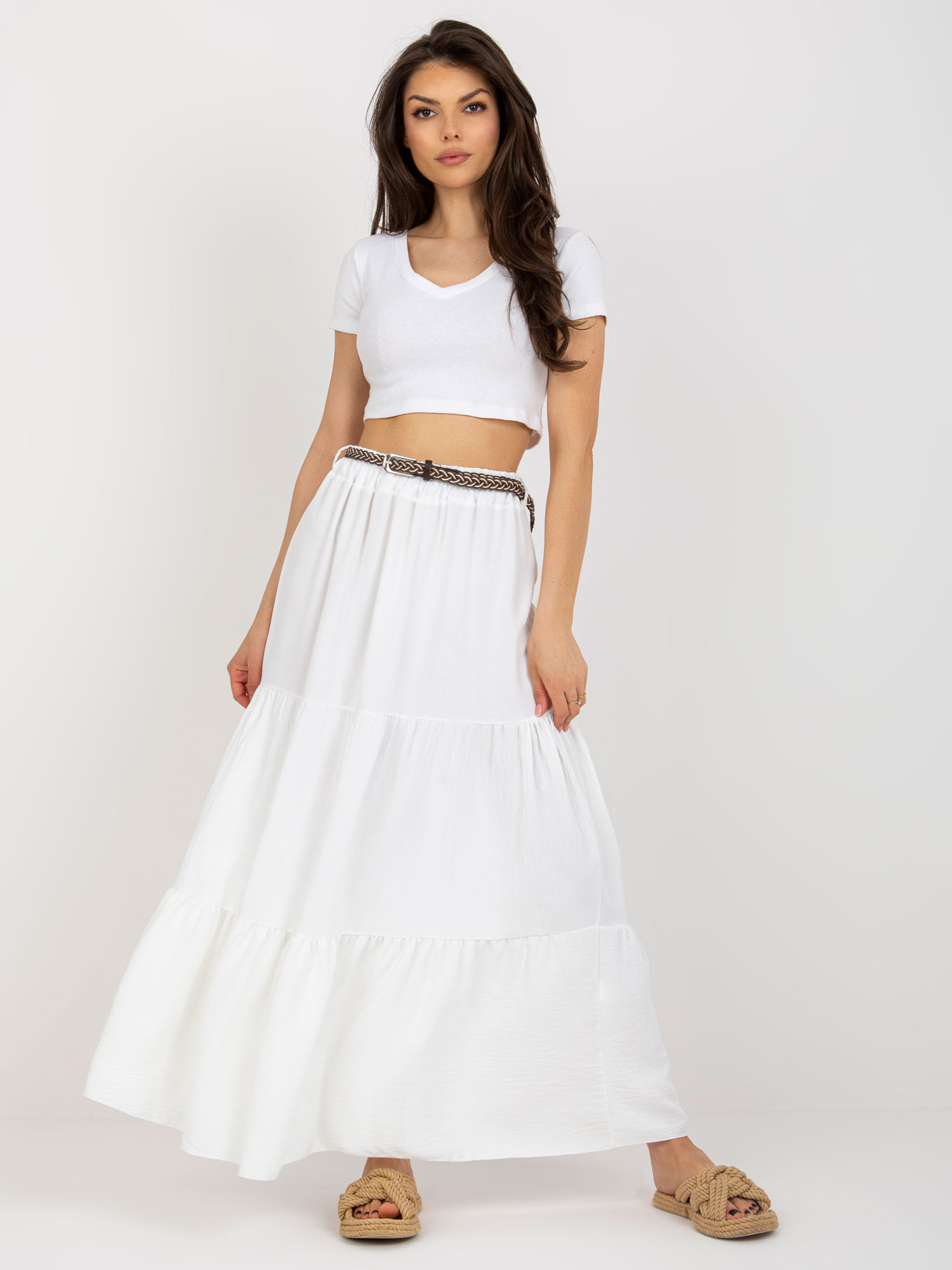 BÍLÁ VOLÁNOVÁ MAXI SUKNĚ DHJ-SD-8367.09-WHITE Velikost: ONE SIZE