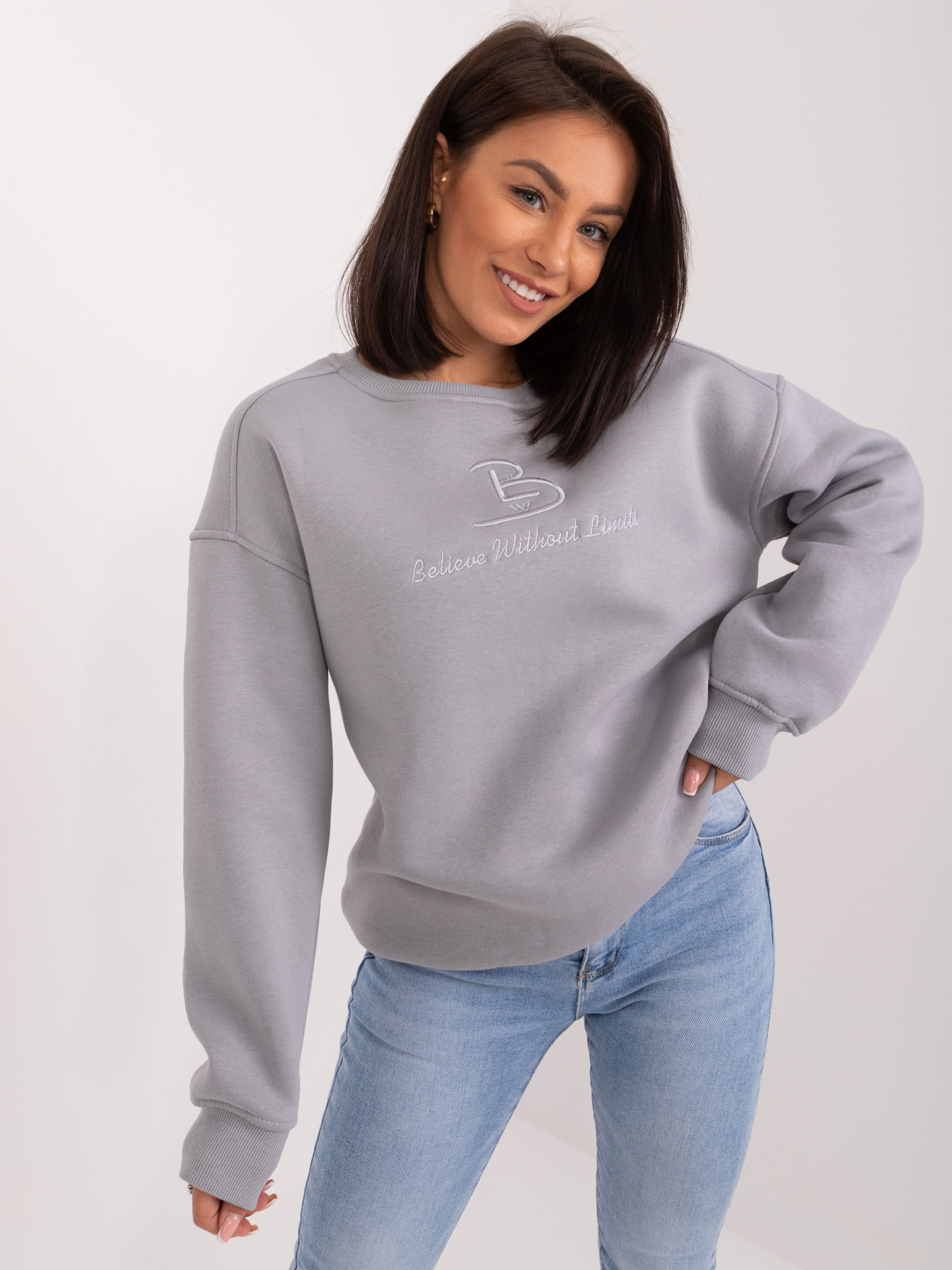 ŠEDÁ OVERSIZE MIKINA -BA-BL-0106.27-GREY Velikost: L