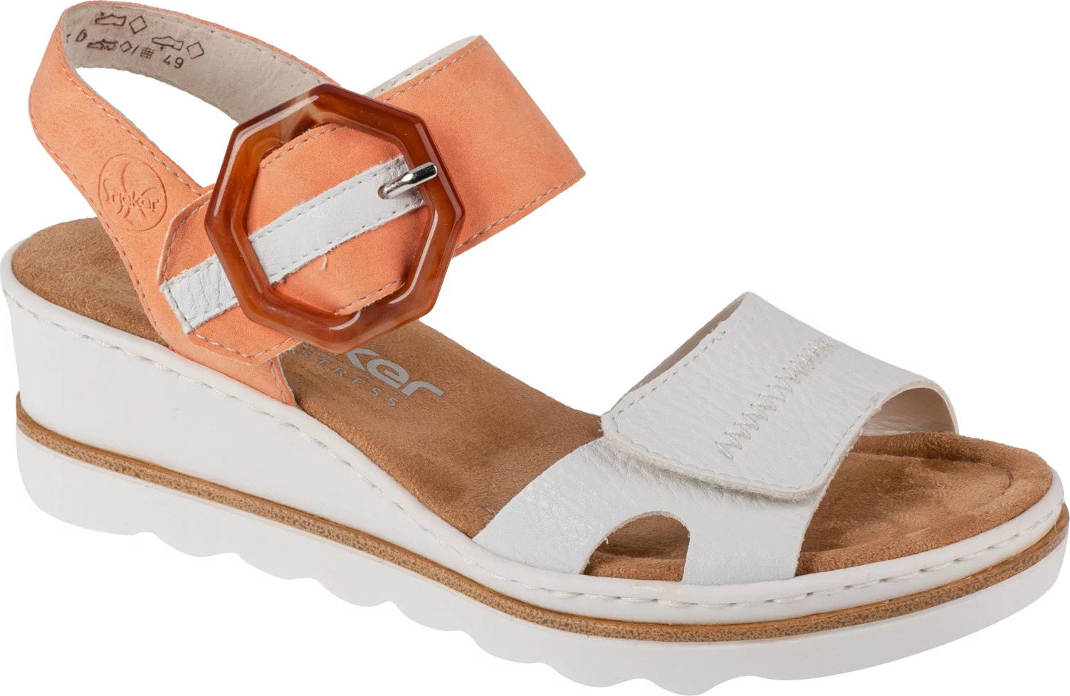 BÍLÉ SANDÁLY RIEKER SANDALS S BÉŽOVÝMI KOTNÍKOVÝMI PÁSKY 67476-38 Velikost: 37