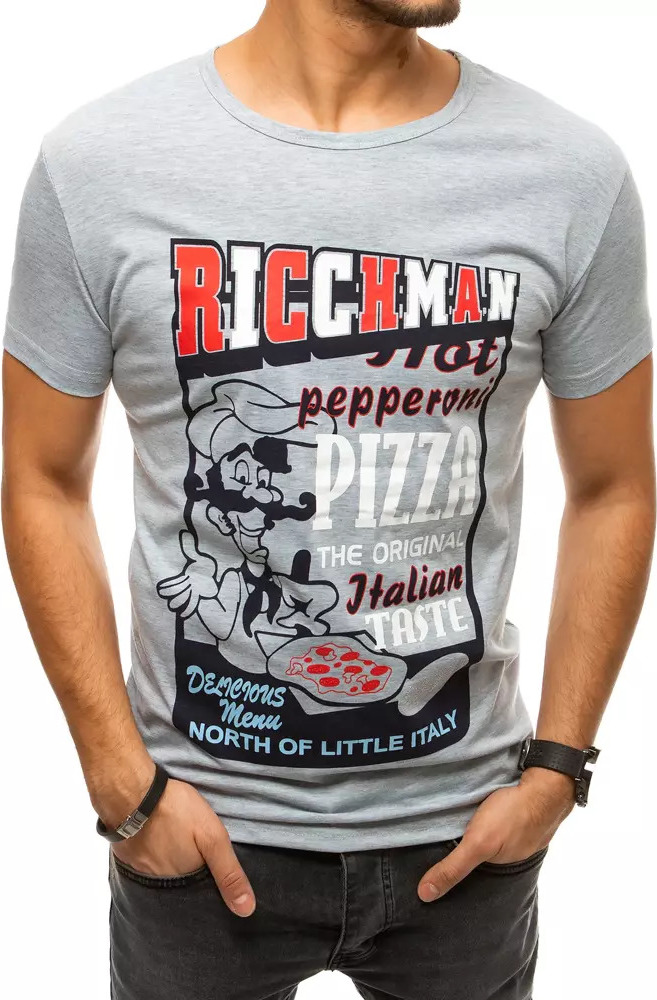 ŠEDÉ PÁNSKÉ TRIČKO PIZZA RX4373 Velikost: 2XL