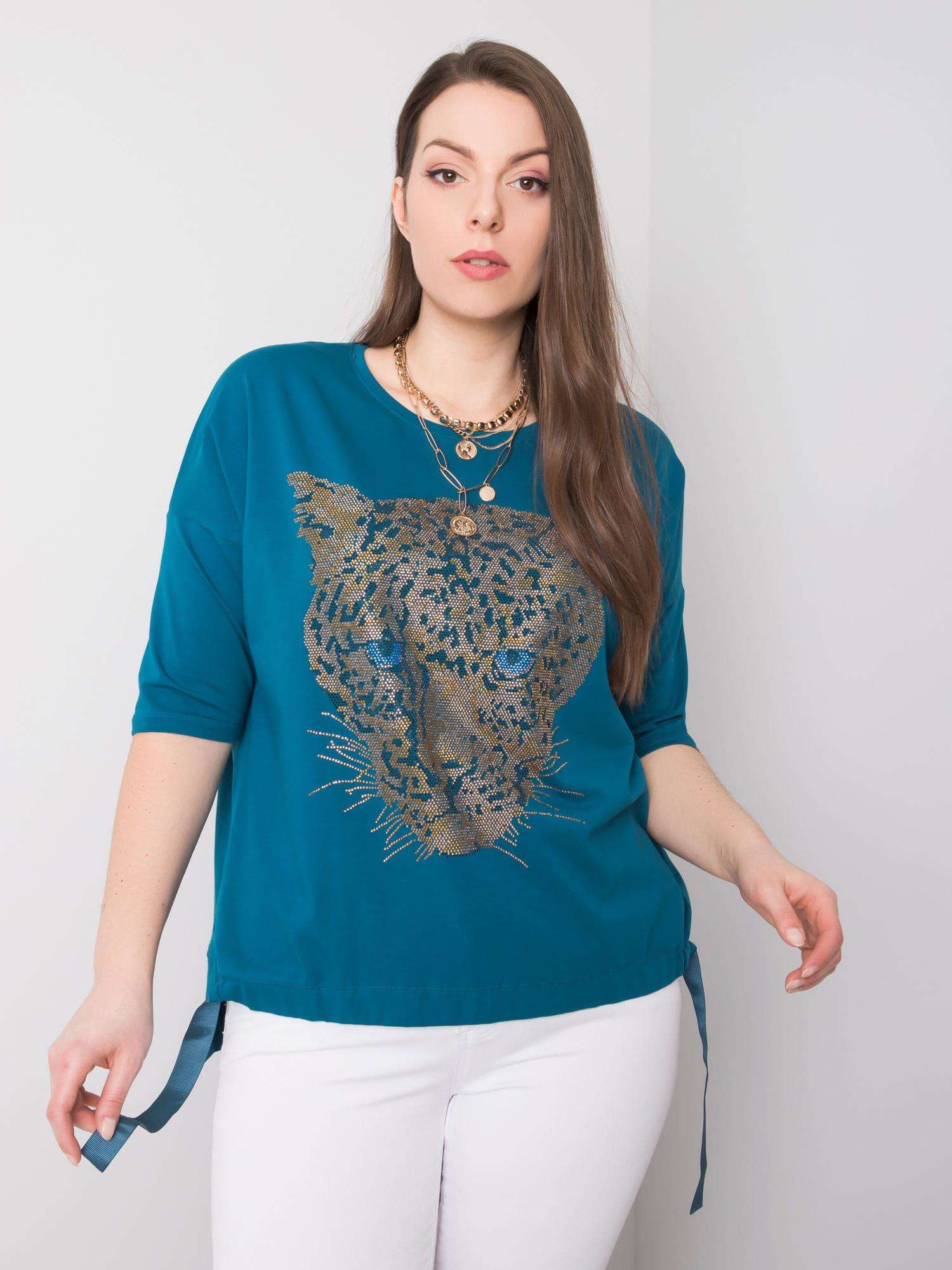 MODRÁ HALENKA S POTISKEM LEOPARDA -RV-BZ-6375.09P-BLUE Velikost: S/M