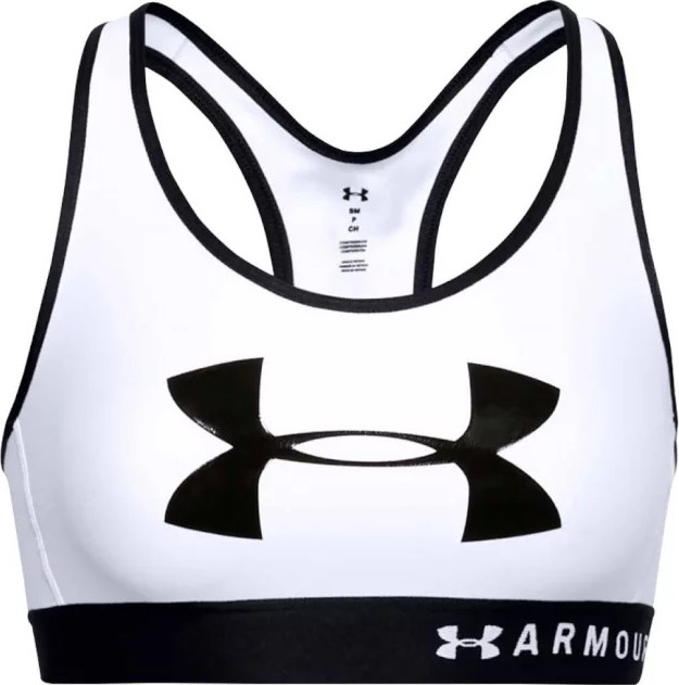 BÍLÁ SPORTOVNÍ PODPRSENKA UNDER ARMOUR MID KEYHOLE GRAPHIC BRA 1344333-100 Velikost: XS