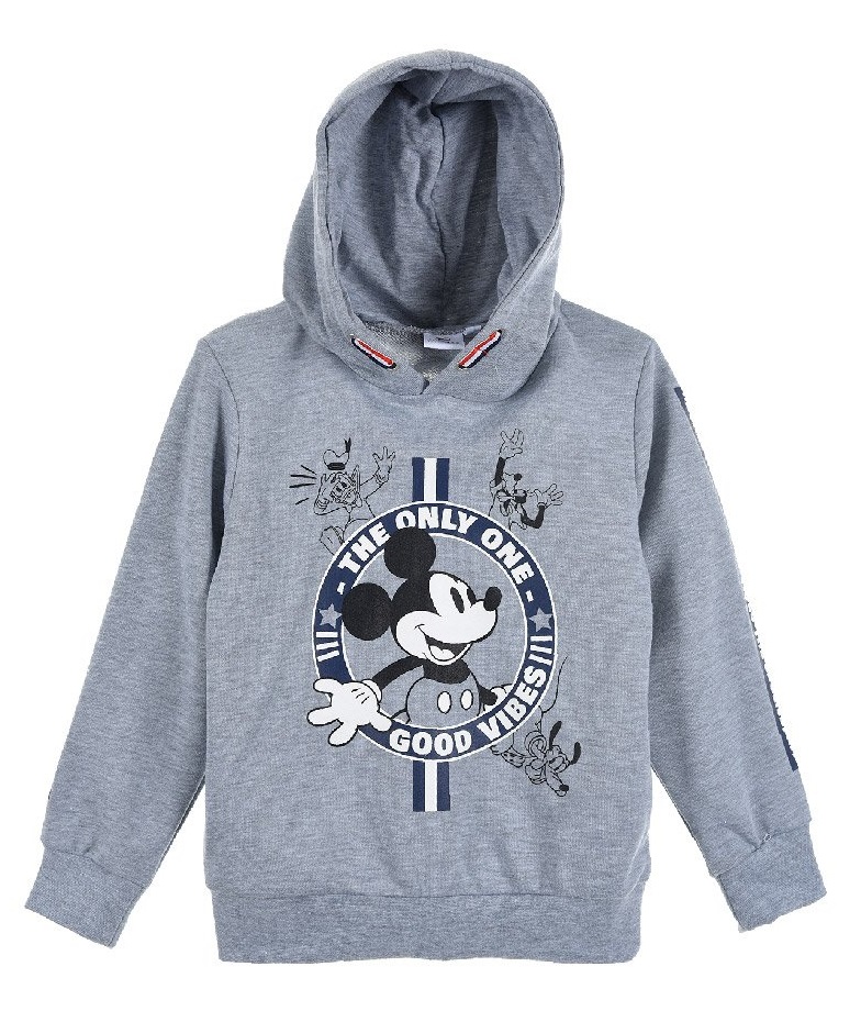 MICKEY MOUSE SVĚTLE ŠEDÁ CHLAPECKÁ MIKINA S KAPUCÍ Velikost: 98