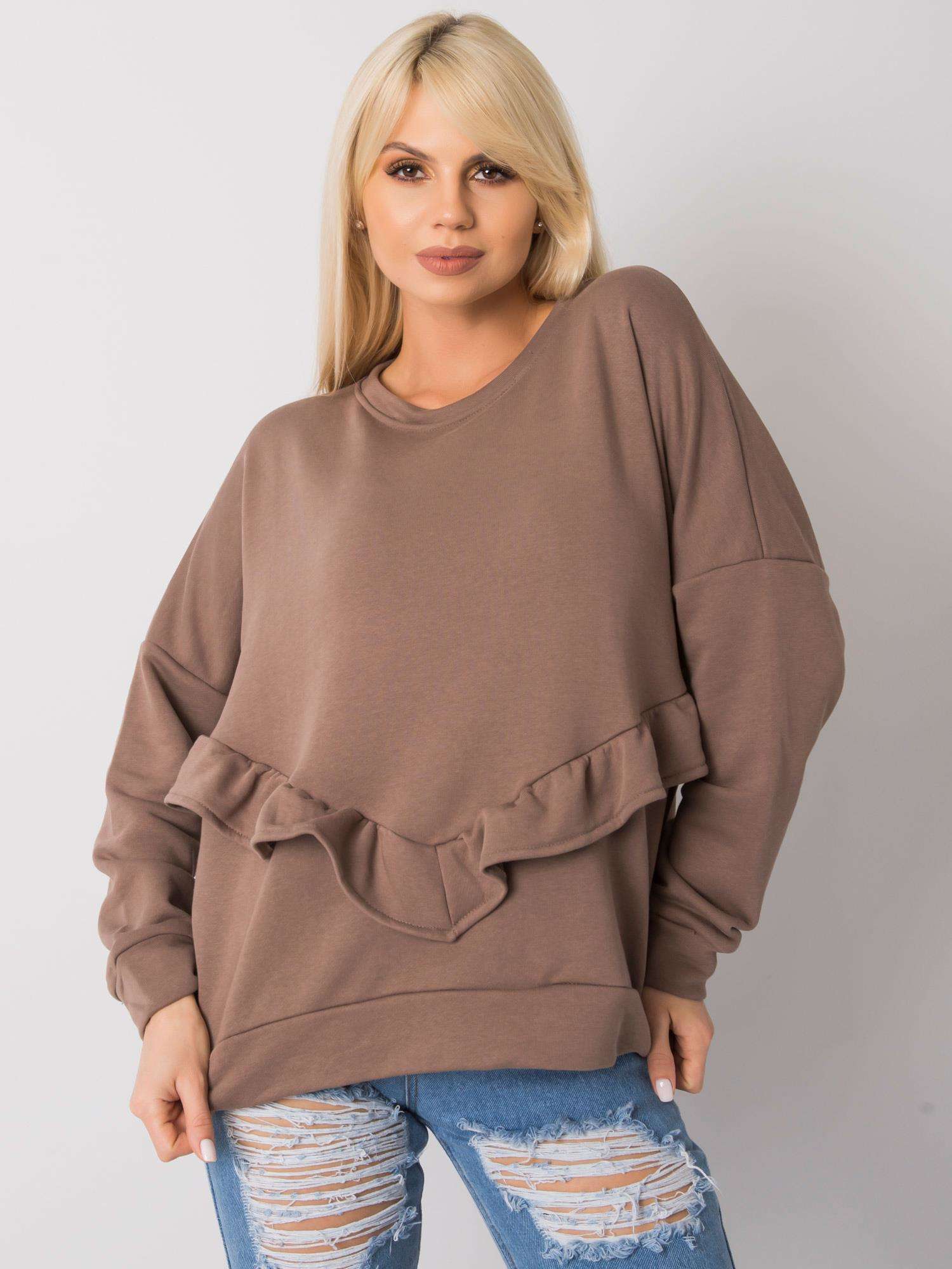 HNĚDÁ DÁMSKÁ MIKINA S VOLÁNEM RV-BL-7007.24X-BROWN Velikost: S/M