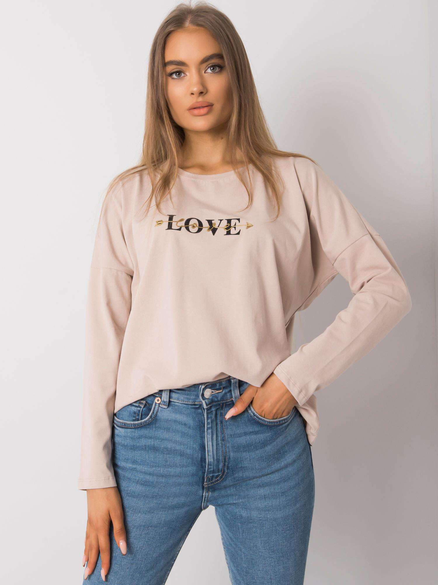 BÉŽOVÉ DÁMSKÉ TRIČKO S NÁPISEM LOVE RV-BZ-7209.24P-LIGH BEIGE Velikost: L/XL