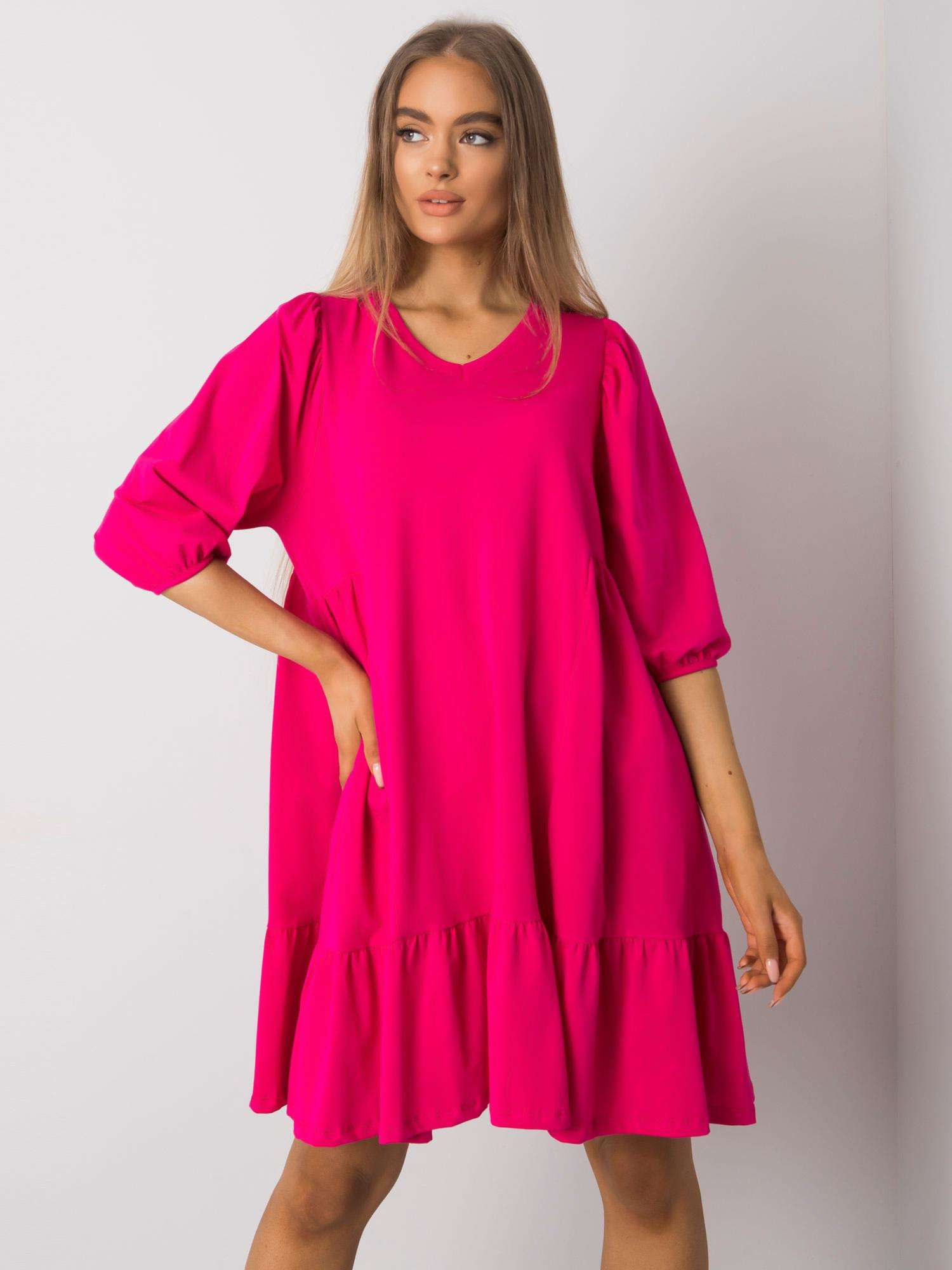 RŮŽOVÉ DÁMSKÉ VOLNÉ ŠATY RV-SK-7248.09P-FUCHSIA Velikost: L/XL